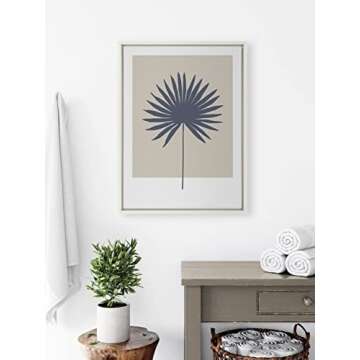 Kate and Laurel Sylvie Muted Tan and Blue Colorblock Botanical Palm Framed Canvas Wall Art by The Creative Bunch Studio, 18x24 White, Simple Modern Botanical Wall Decor Art