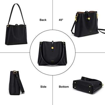 Cnoles Women Genuine Leather Designer Tote Bags Purses And Handbags For Women Fashion Ladies Top Handle Shoulder Satchel Bag Black