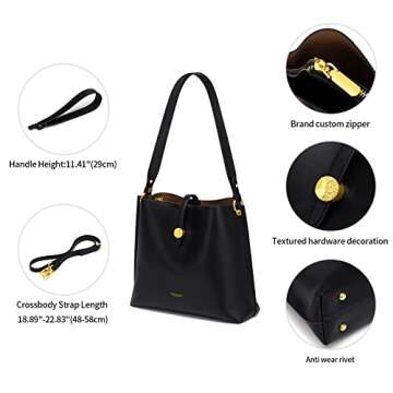 Cnoles Women Genuine Leather Designer Tote Bags Purses And Handbags For Women Fashion Ladies Top Handle Shoulder Satchel Bag Black