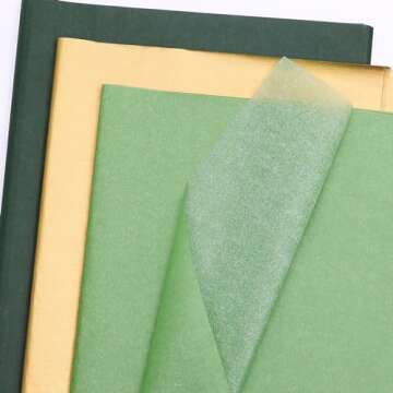 100 Sheet Green & Gold Tissue Paper Recyclable Green Wrapping Paper 14"x20"for Wedding Mother's Day Birthday DIY Art Craft Party Favor Decoration Celebration Gift