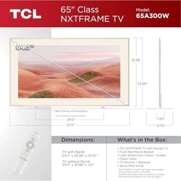 TCL 65-Inch Class QLED 4K Smart NXTFRAME TV with Google TV (65A300W, 2024 Model) Dolby Vision HDR & Dolby Atmos, Built-in Google Assistant with Voice Remote, Works with Alexa, Streaming Television