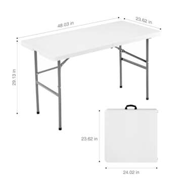 Sweetcrispy 4ft Plastic Folding Table Outdoor Indoor Heavy Duty Portable Table with Carrying Handle for Camping Picnic Party