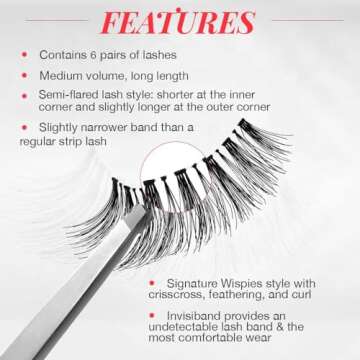 Ardell False Eyelashes Wispies Black, 1 pack (6 pairs of strip lashes per pack)