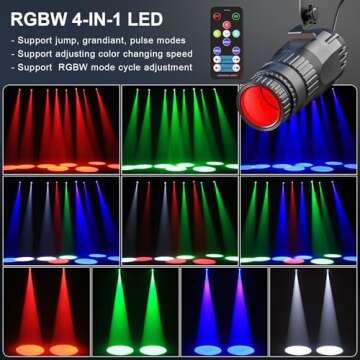 2PC 10W RGBW 4 in 1 Mini Pinspot Light Remote Control Spotlight Super Bright Beam Pin Spot Light Disco Ball Light Jump Gradual Breathe Modes for Disco Party Bar Club Show Wedding Children's Theater