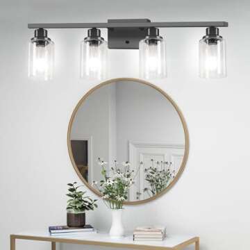 DIKAIDA Modern Matte Black 4-Light Bathroom Vanity Sconce