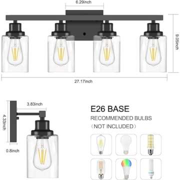 DIKAIDA Matte Black 4-Light Bathroom Vanity Sconce