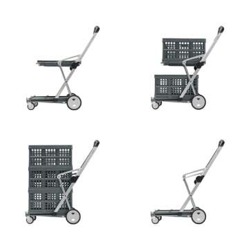 CLAX® The Original | Made in Germany | Multi Use Functional Collapsible Carts | Mobile Folding Trolley | Storage Cart Wagon | Shopping Cart with 2 Storage Crates | Platform Truck (Light Grey)