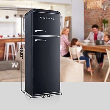 Galanz GLR12TBKEFR Refrigerator, Dual Door Fridge, Adjustable Electrical Thermostat Control with Top Mount Freezer Compartment, Retro Black, 12.0 Cu Ft