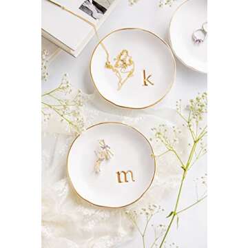 COLLECTIVE HOME - Ceramic Jewelry Tray, Decorative Trinket Dish for Rings Earrings Necklaces Bracelet Watch Keys, Birthday Mother's Day for Women, 4.75", White Surface (A)