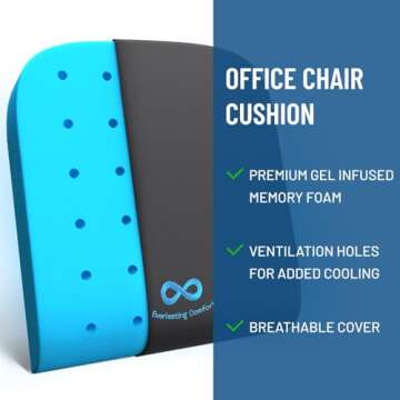 Everlasting Comfort Memory Foam Seat Cushion - Gel Infused, Non-Slip Office Chair Cushion, Car Seat Cushion, Tailbone Pain Relief, Portable Stadium Seat Cushion, Desk Chair Cushions