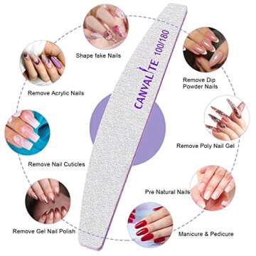 Canvalite 10 PCS Nail File Professional Nail Files Reusable Double Sided Emery Board(100/180 Grit) Nail Styling Tools for Home and Salon Use Christmas Gifts for Women