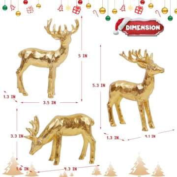 Lulu Home 3 PCS Christmas Tabletop Decorations, Resin Golden Reindeer Family Figurines with Diverse Postures, Xmas Holiday Winter Centerpieces Ornaments for Mantel Shelf Sill Home Office Decor