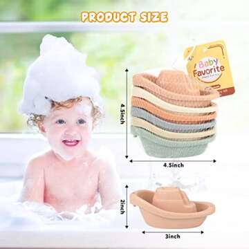 YTFU Stacking Boats Bathing Toys, Baby Bath Toys Neutral Bath Toys for Baby Stackable Bathtub Toys Toddler Mold Free Bath Toys Pool Toys Beach Toys Eco-Friendly Wheat Straw Bath Boat for Kids, 6 Pack