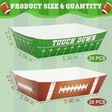 Helimoto 50PCS Super Bowl Party Supplies, Football Paper Snack Tray, Large Disposable Food Tray, Party Snacks Serving Trays for Taco Fries Hot Dog Super Bowl Decorations 2024 Party Favors Table Decor