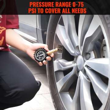 ETENWOLF Tire Pressure Gauge for Cars 0-75 PSI, Air Pressure Gauge with Large Glow Dial, Calibrated to ANSI B40.1 Grade A(Plus-Minus 1%), Tire Gauge for Tire Pressure Car Accessories… (Black)