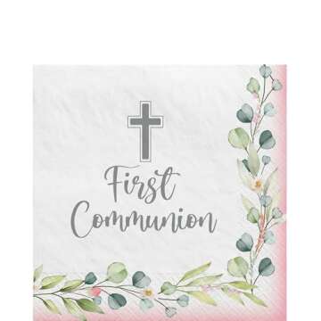 My First Communion Luncheon Napkins - 6.5" x 6.5" (Pack of 40) - Premium Pink Paper Napkins, Perfect for First Holy Communion Celebration Decor