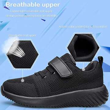 Wonvatu Toddler Little Kid Sneakers Boys Girls Cute Strap Walking Athletic Running Sports Shoes Black Size Toddler 6