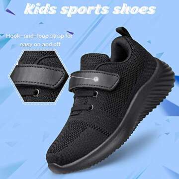 Wonvatu Toddler Little Kid Sneakers Boys Girls Cute Strap Walking Athletic Running Sports Shoes Black Size Toddler 6