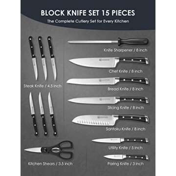 Kitchen Knife Set - 1829 CARL SCHMIDT SOHN 15 Pieces Knife Block Set with Sharpener, Forged Stainless Steel, Professional Chef Block Set with Ergonomic Handle, Kitchen Tool Set, World-Class Sharpness