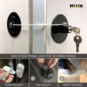 MUIN Highly Secured Refrigerator Lock with Key – Mini Refrigerator Door Lock for Children and Adults – Multi Functional Lock for Securing Fridge, Drawers and Health Products (Black)