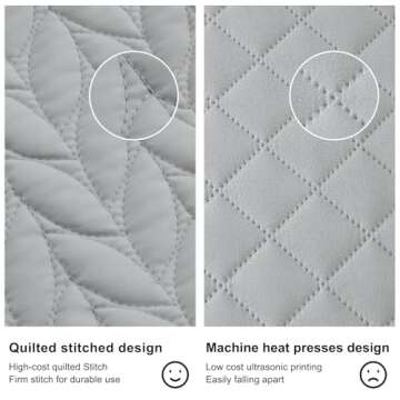 SunStyle Home Quilt Set Queen Light Grey Lightweight Bedspread Full Soft Reversible Coverlet for All Season 3pcs Leaf Embroidered Quilted Bedding Sets (1 Quilt 2 Pillow Shams)(90"x96")