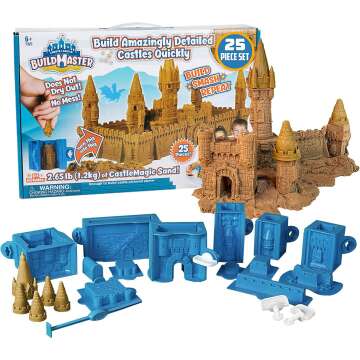 Create A Castle Indoor Sandcastle Building Kit as Seen on Shark Tank, BuildMaster Reusable Castle Magic Sand Toy Set for Kids, 25 Pieces, 2.65 lbs Sensory Play Sand and Playmat, for Children 6+