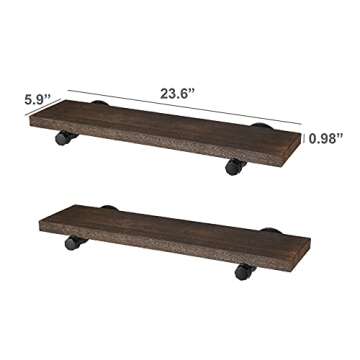 Mkono Floating Shelves with Industrial Pipe Brackets Rustic Farmhouse Shelf Set of 2, Wall Mounted Wood Shelving Storage Home Decor for Bathroom Living Room Bedroom Kitchen Office,23", Brown