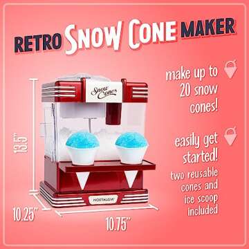 Nostalgia Snow Cone Shaved Ice Machine - Retro Table-Top Slushie Machine Makes 20 Icy Treats - Includes 2 Reusable Plastic Cups & Ice Scoop - Retro Red