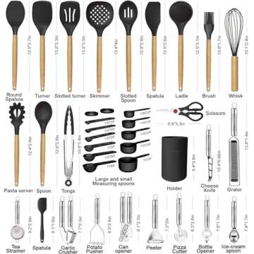 35-Piece Cooking Utensils Set with Silicone & Wooden Handles