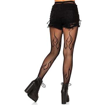 Leg Avenue Womens Dark Alternative Fishnet Tights Adult Sized Costumes, Flame