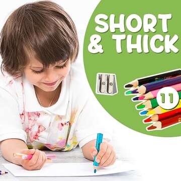 Jumbo Pencils Triangle Short Colored Pencils for Kids and Rainbow Pencil +Sharpener -Perfect for Preschool Toddlers and Beginners +Recommended by Teachers & Experts +Party favours +Art/School Supplies