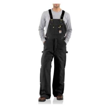 Carhartt mens Quilt Lined Zip to Thigh Bib overalls and coveralls workwear apparel, Black, 34W x 34L US