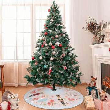 Hitamus Nutcracker Sweets 48" Christmas Tree Skirt, Large Tree Mat Base Cover for Xmas Festive Holiday Party Ornaments Decoration