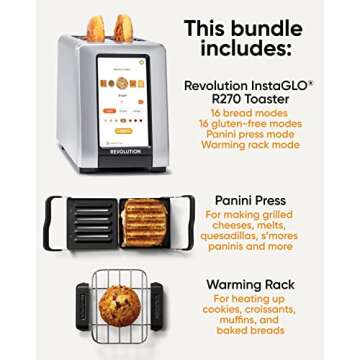 Revolution R270 High-Speed Touchscreen Toaster, 2-Slice Smart Toaster with Patented InstaGLO Technology, Warming Rack & Panini Press