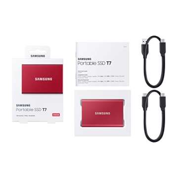 SAMSUNG T7 500GB, Portable SSD, up to 1050MB/s, USB 3.2 Gen2, Gaming, Students, & Professionals, External Solid State Drive (MU-PC2T0R/AM), Red