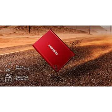 SAMSUNG T7 500GB, Portable SSD, up to 1050MB/s, USB 3.2 Gen2, Gaming, Students, & Professionals, External Solid State Drive (MU-PC2T0R/AM), Red