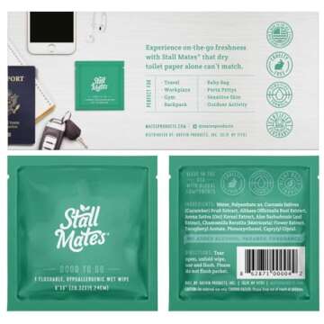 Stall Mates Wipes - Flushable Wipes | Individually Wrapped | Travel Friendly | Unscented with Vitamin-E & Aloe | (30 on-the-go singles)