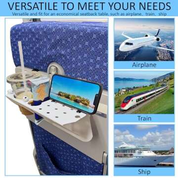 Airplane Phone Mount with Drink Cup Holder, Foldable Flight Traveling Cell Phone Stand Suitable for Economy Seatback Tray Table, Lightweight Airline Travel Essentials to Organize Glasses/Ear Buds