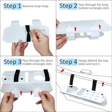 Airplane Phone Mount with Drink Cup Holder, Foldable Flight Traveling Cell Phone Stand Suitable for Economy Seatback Tray Table, Lightweight Airline Travel Essentials to Organize Glasses/Ear Buds