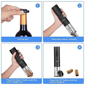 Electric Wine Bottle Opener, Wine Opener Corkscrew Key Set with Foil Cutter,Automatic Reusable Easy Carry Black Wine Opener Gift for Waiter Women in Home Kitchen Party Bar Outdoor