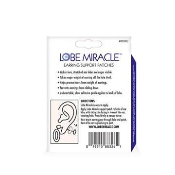 Lobe Miracle- Clear Earring Support Patches - Earring Backs For Droopy Ears - Ear Care Products for Torn or Stretched Ear Lobes (60 Patches)