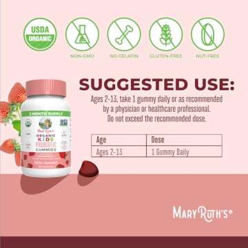 MaryRuth Organics Kids Probiotics for Digestive Health | USDA Organic Probiotic Gummies | Probiotics for Kids | Immune Support | Gut Health Supplement | Vegan | Non-GMO | Gluten Free | 60 Count