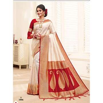 Elina fashion Sarees For Women Banarasi Art Silk Woven Saree Summer Collection l Indian Wedding Traditional Wear Sari & Blouse Piece (Cream)