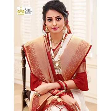 Elina fashion Sarees For Women Banarasi Art Silk Woven Saree Summer Collection l Indian Wedding Traditional Wear Sari & Blouse Piece (Cream)