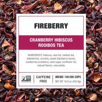 Tiesta Tea - Cranberry Hibiscus Rooibos Tea, Fireberry, Loose Leaf Herbal Tea Blend with Hibiscus and Cranberry, Currants, Rooibos Tea, Enjoy Hot or Iced, 200 Cups in Resealable Pouch - 16 Ounce