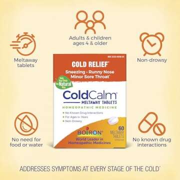 Boiron ColdCalm Tablets for Relief of Common Cold Symptoms Such as Sneezing, Runny Nose, Sore Throat, and Nasal Congestion - Non-Drowsy - 60 Count