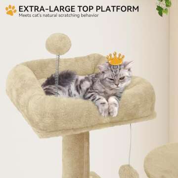 YITAHOME 75in Cat Tree Tower for Indoor Cats, Multi-Level Cat Furniture with Scratching Posts, Cat Caves, Padded Perch, Cozy Hammock, Ladder, and Plush Balls for Kittens, Pet Play House Beige