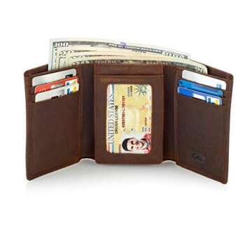 Stealth Mode Trifold Leather Wallet for Men - RFID Blocking & ID Holder