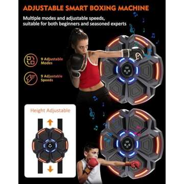 snawowo Music Boxing Machine for Adults, Bluetooth Music Punching Machine with Gloves, Electronic LED Boxing Training Equipment Wall Mounted, 9 Modes & 9 Speeds, Home Indoor Workout Trainer Equipment