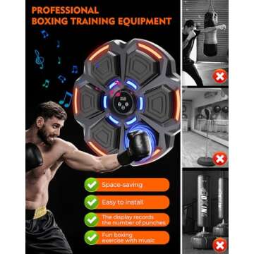 snawowo Music Boxing Machine for Adults, Bluetooth Music Punching Machine with Gloves, Electronic LED Boxing Training Equipment Wall Mounted, 9 Modes & 9 Speeds, Home Indoor Workout Trainer Equipment